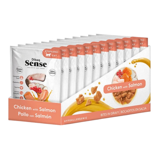 Dibaq Sense Bocaditos en Salsa Pollo y Salmón 100g — Comida Húmeda para Gatos Esterilizados