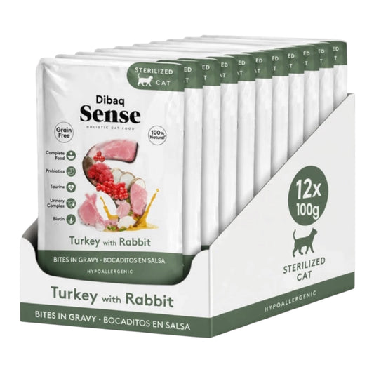 Dibaq Sense Bocaditos en Salsa Pavo y Conejo 100g — Comida Húmeda para Gatos Esterilizados