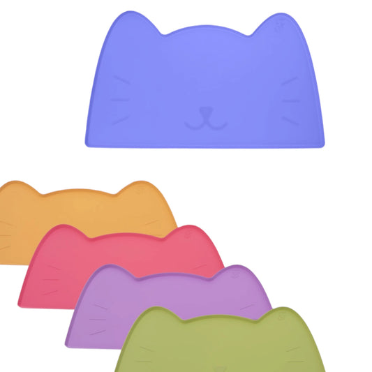 Tapete de silicona con forma de cara de gato Amorcromia para comedero, cinco colores disponibles