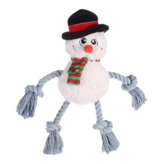 Muñeco de Nieve Xmas de peluche con cuerda deslizante para perro — 38 cm
