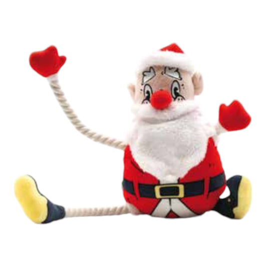 Papá Noel Xmas de peluche para perro — 30 cm con cuerdas y chirrido