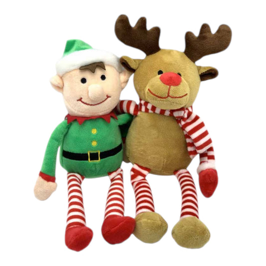 Peluches de Navidad para perro con chirrido: elfo y Rodolfo el reno
