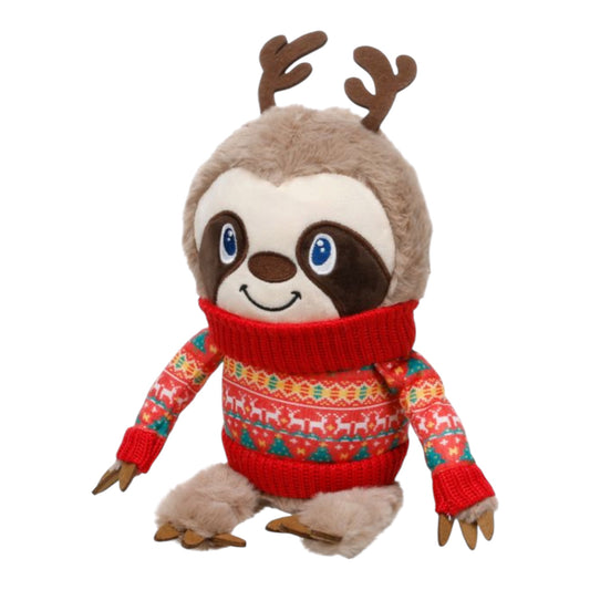 Peluche perezoso navideño con sonido para perros, con jerséi y cuernos de reno