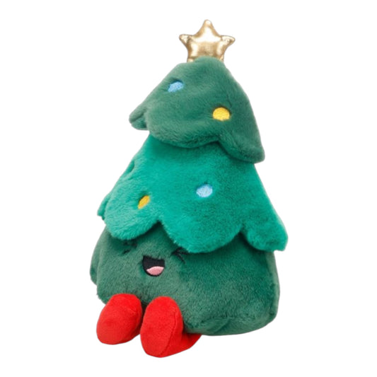 Peluche árbol de Navidad crujiente para perros, con estrella dorada y botas rojas