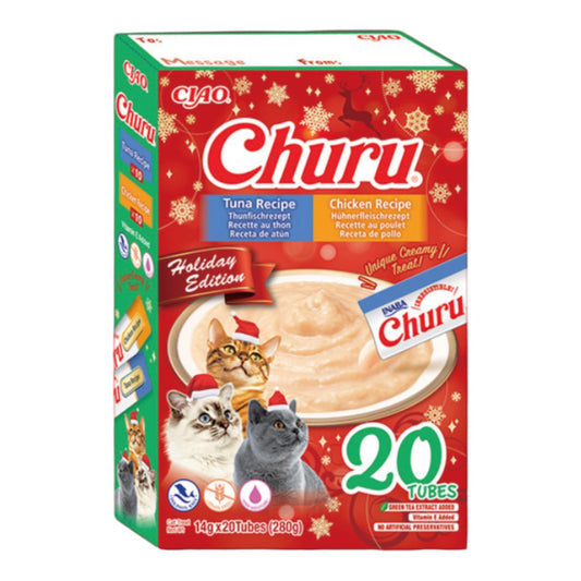 Pack Churu Holiday Edition para Gatos — 20 tubos cremosos de pollo y atún