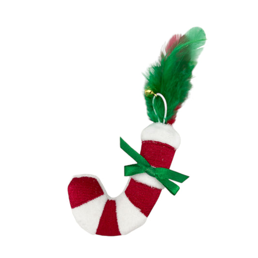 Bastón Xmas de felpa con plumas y catnip para gatos — 8 cm
