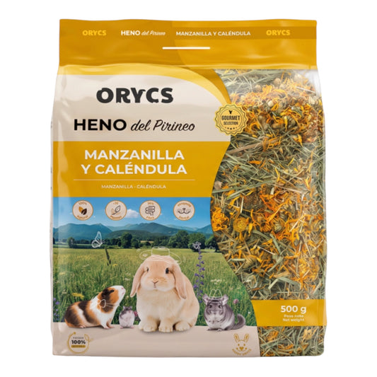 Miniorycs Heno del Pirineo con Manzanilla y Caléndula 500 g para conejos y cobayas
