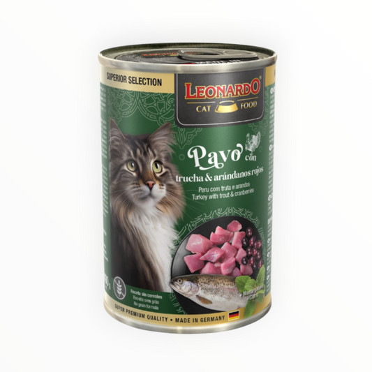 Leonardo Superior Selection Pavo, Trucha y Arándano Rojo — Lata de Comida Húmeda para Gatos 400 g