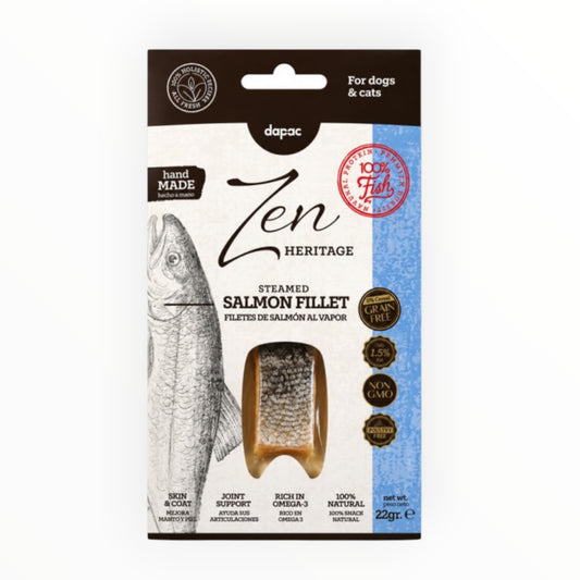 Zen Heritage filete de salmón al vapor de 22 g, snack natural para perros y gatos