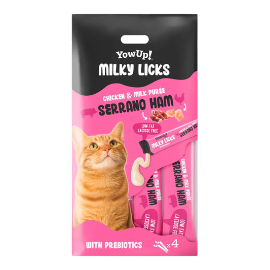 YowUp Milky Licks Jamón Serrano 60 g — Snack Líquido Cremoso para Gatos