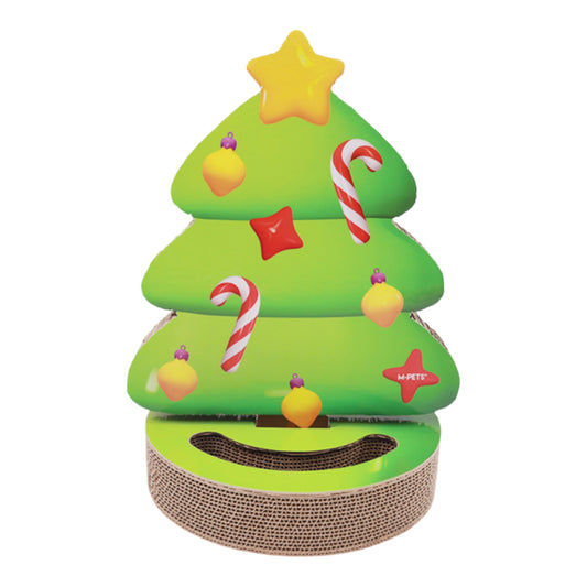 Rascador árbol de Navidad de cartón para gatos con pelotas