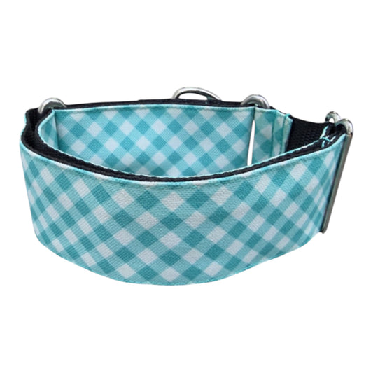 Gosk Collar Martingale Vichy Turquesa — Collar Antiescape para Perros