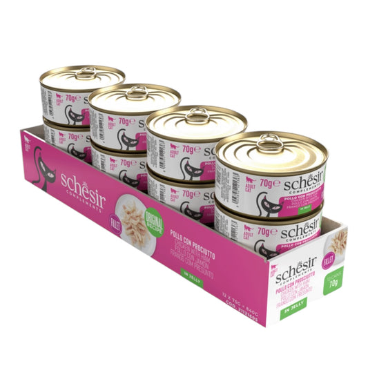 Schesir Lata Pollo y Jamón para Gatos — 70g Alimento Complementario