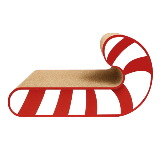 Rascador de cartón con forma de bastón de caramelo navideño para gatos, de 40x20x18 cm