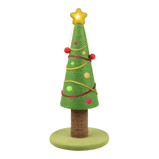 Rascador con forma de árbol de Navidad forrado en sisal para gatos, con estrella y pompones, de 58 cm