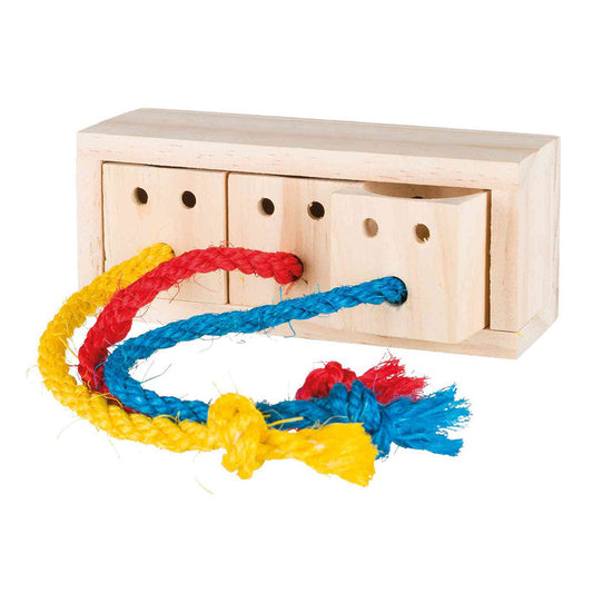 Cubo interactivo de madera para snacks