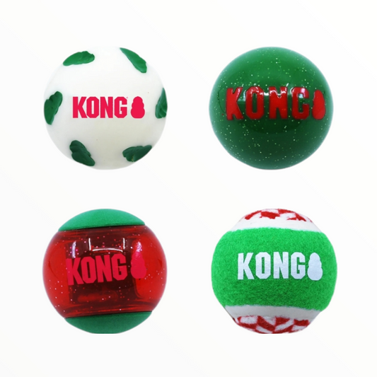 KONG Occasions Xmas — pack de 4 pelotas de Navidad para perro