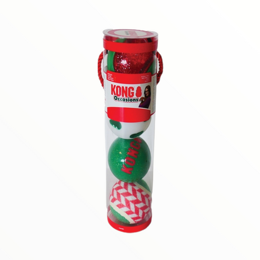 KONG Occasions Xmas — pack de 4 pelotas de Navidad para perro