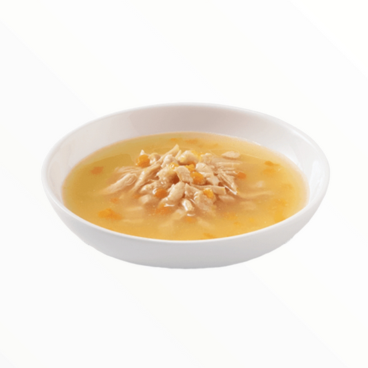 Reverso del sobre de Schesir Soup pollo con calabaza para gatos con la composición del alimento