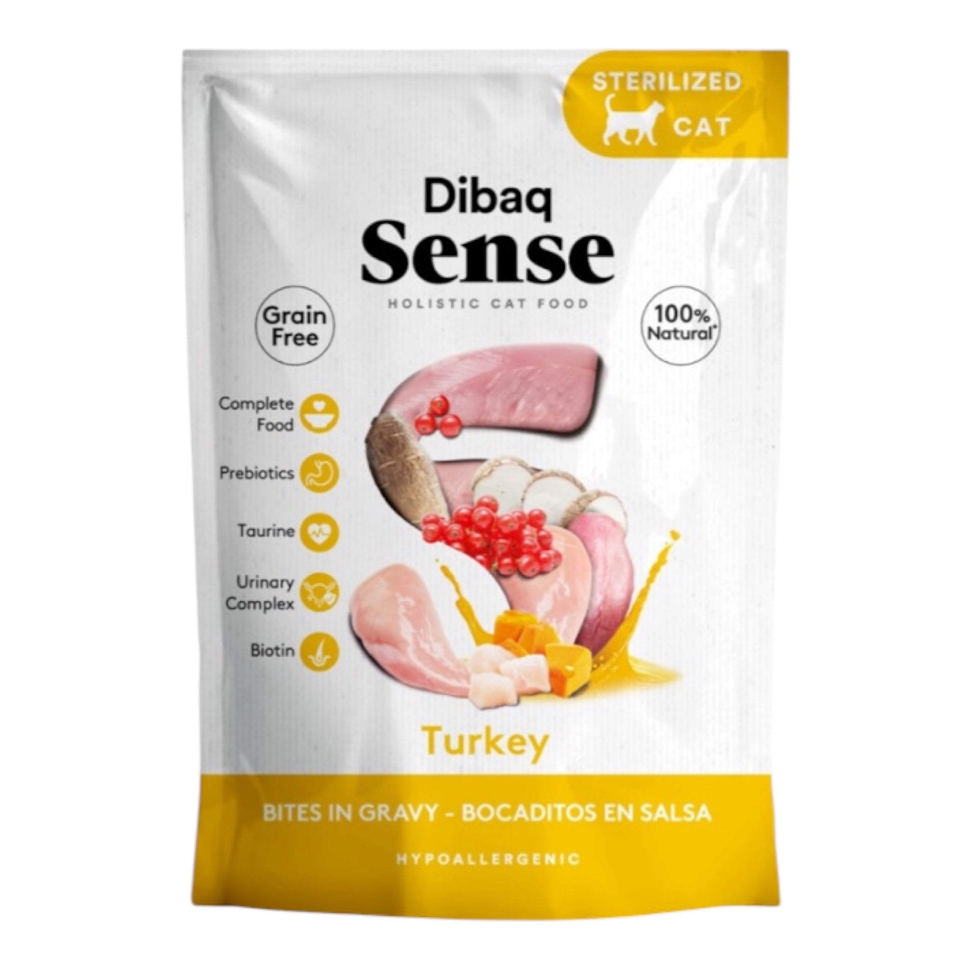 Sobre de comida húmeda Dibaq Sense Bocaditos en Salsa Pavo 100g para gatos esterilizados