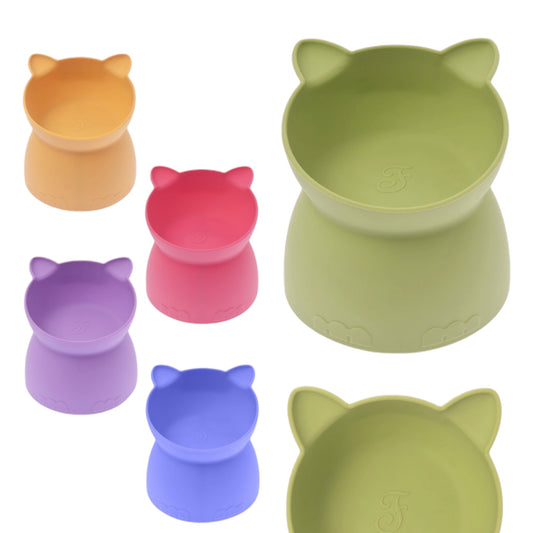 Comedero alto de silicona con forma de gato Amorcromia, cinco colores disponibles
