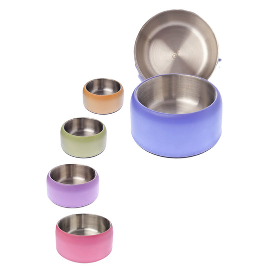 Comedero de acero inoxidable para perro Amorcromia, cinco colores disponibles