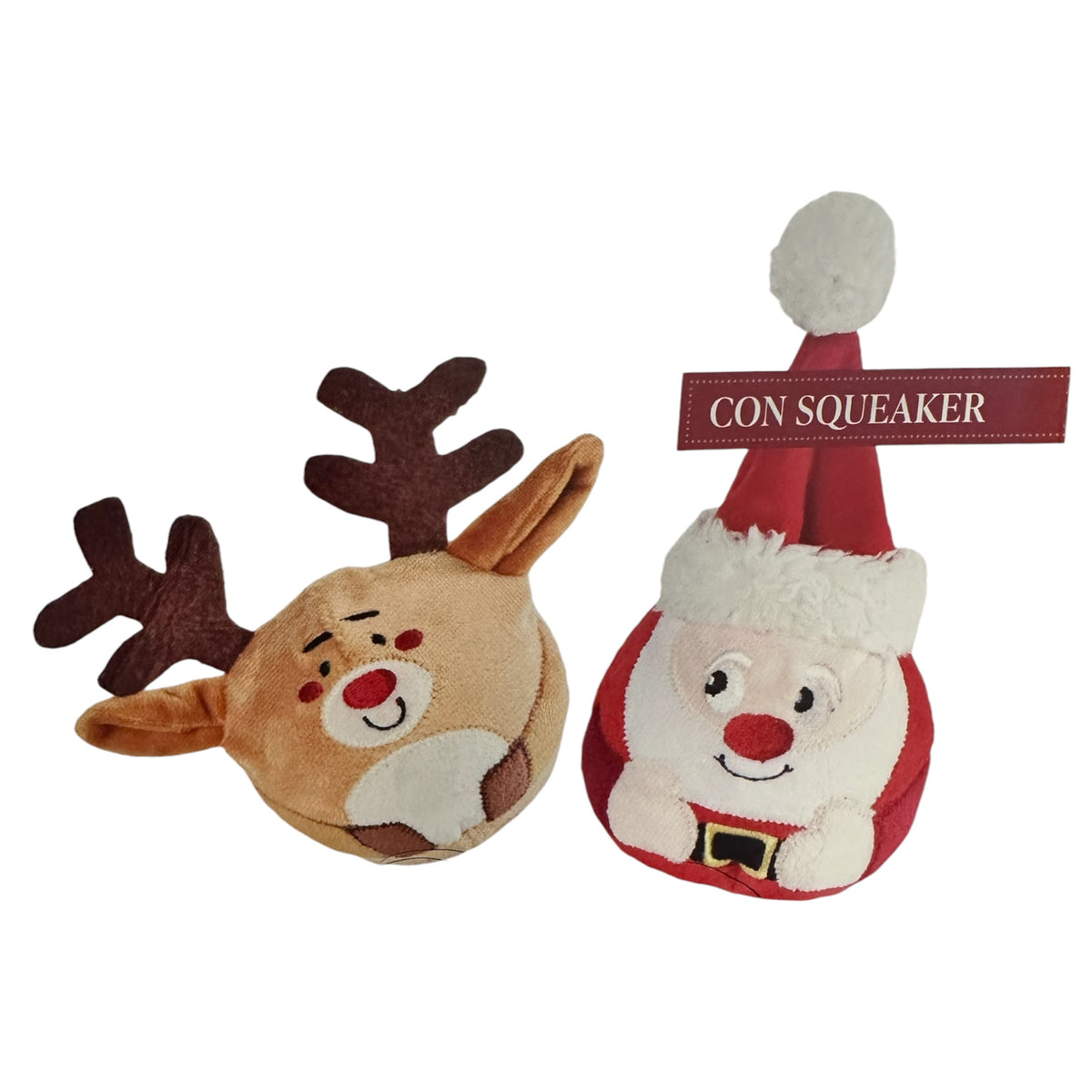 Pelotas de peluche de Navidad con squeaker para perro: reno y Papá Noel