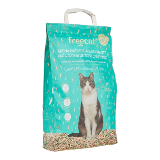 Saco de arena de soja Freecat CandyMix de 12 litros para gatos, aglomerante natural y biodegradable