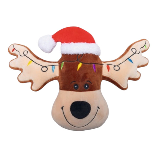 Reno Rudolph de peluche de 36 cm para perros con gorro de Papá Noel y guirnalda de luces
