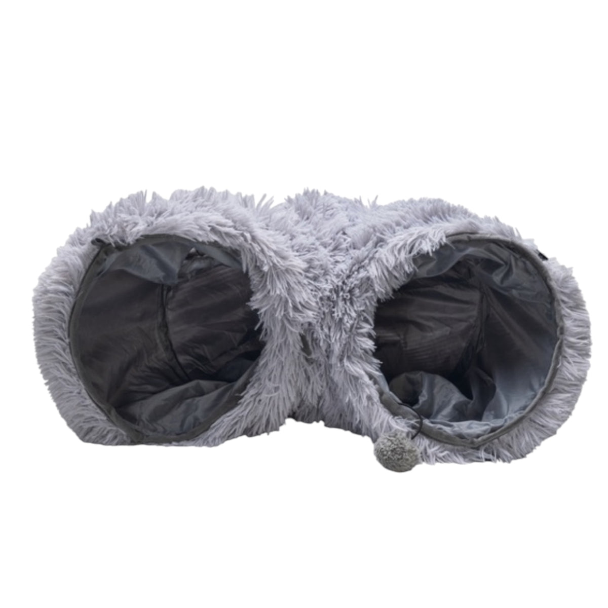 Túnel Nona gris plegable con dos aberturas superiores y pelota colgante