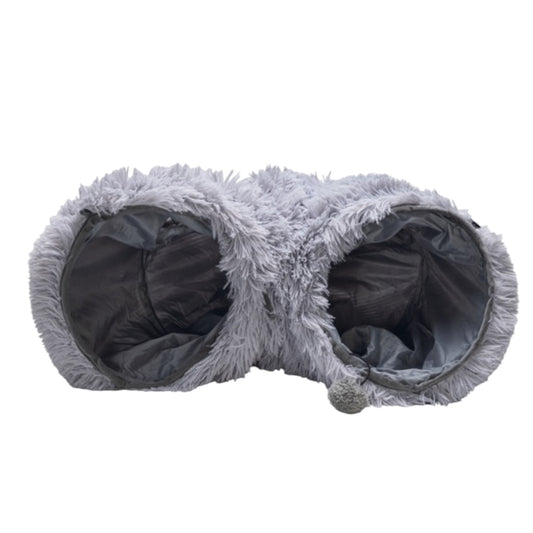 Túnel Nona gris plegable con dos aberturas superiores y pelota colgante