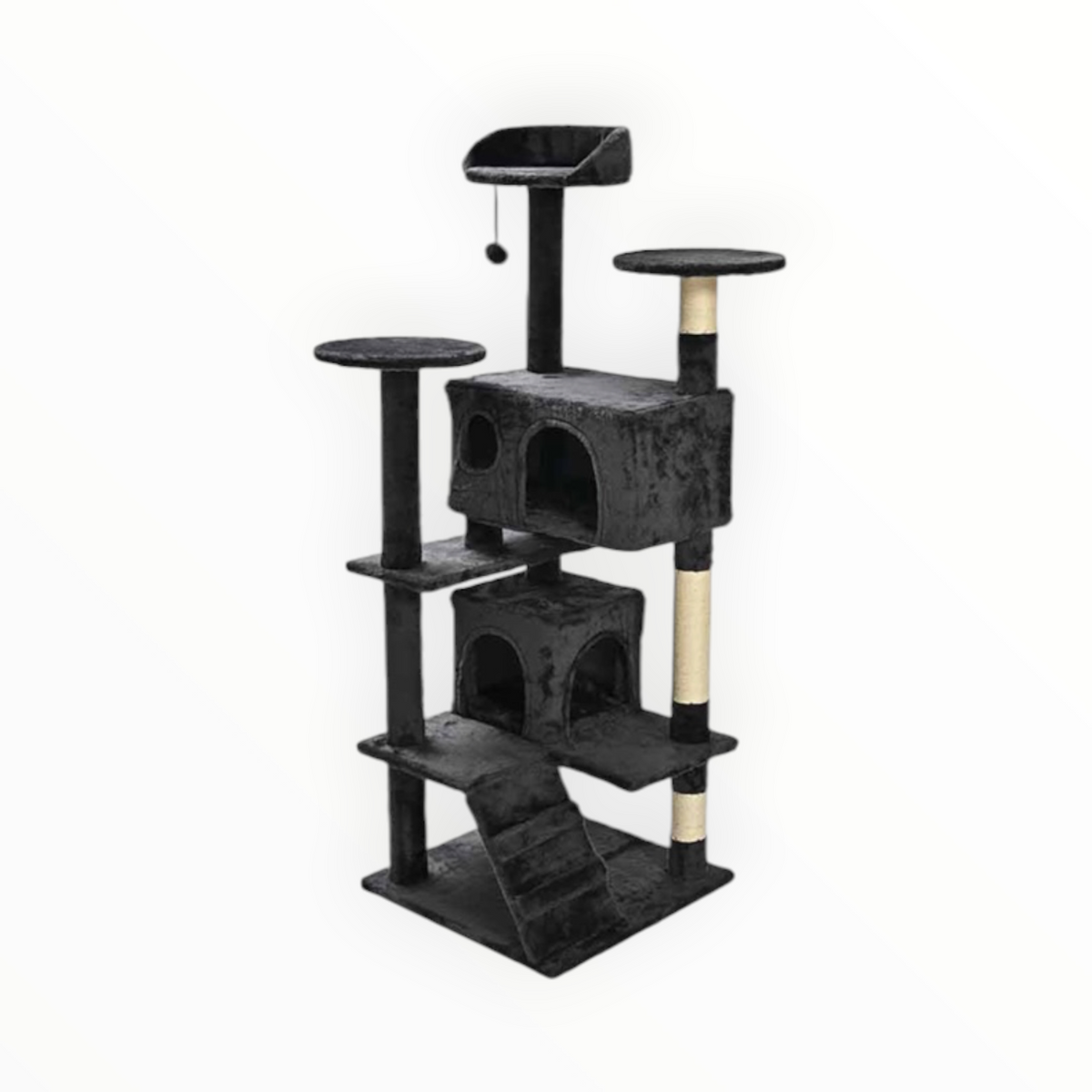 Rascador Atlas para gatos, árbol de 134 cm con dos cuevas en gris antracita