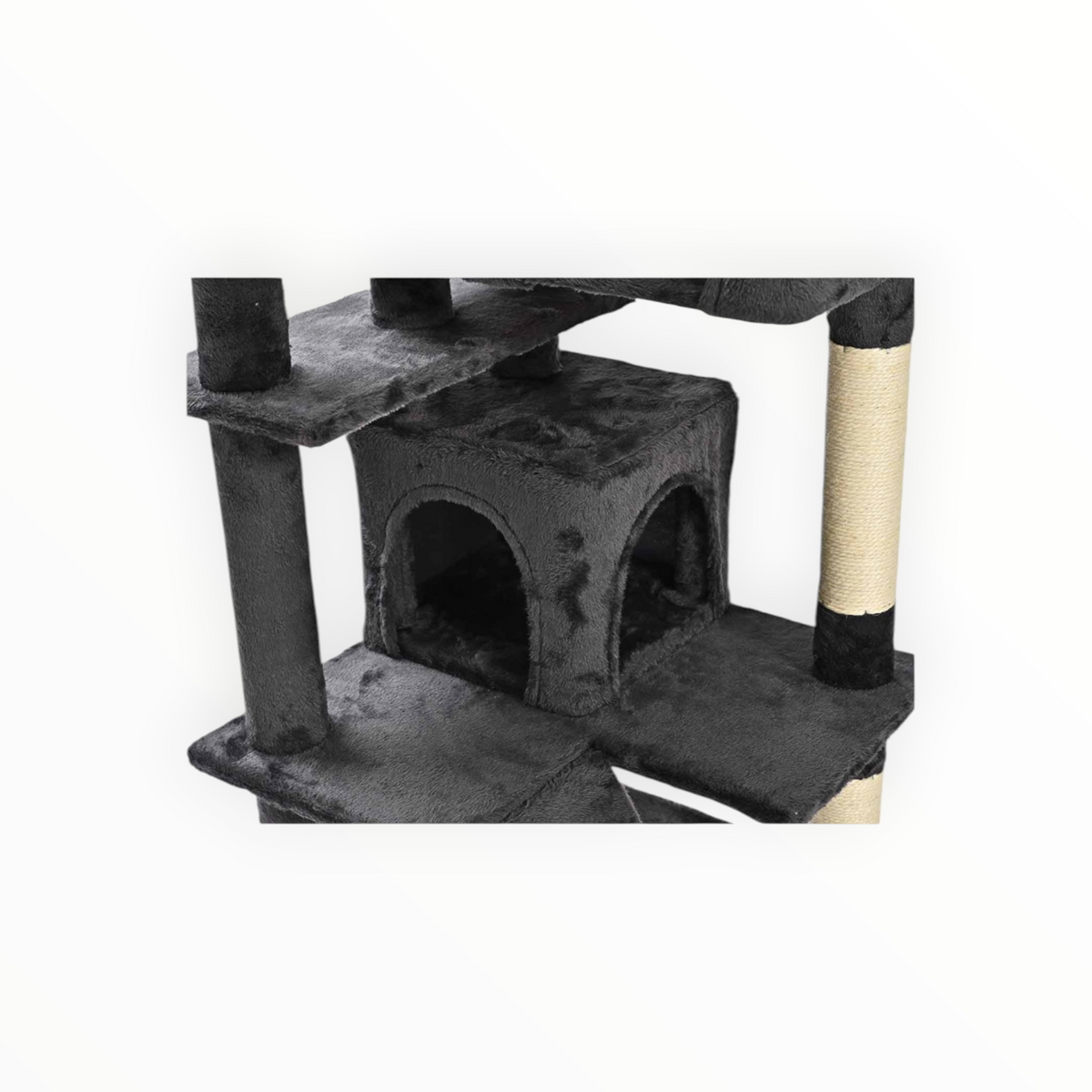 Rascador Atlas para gatos, cama superior elevada y juguete colgante