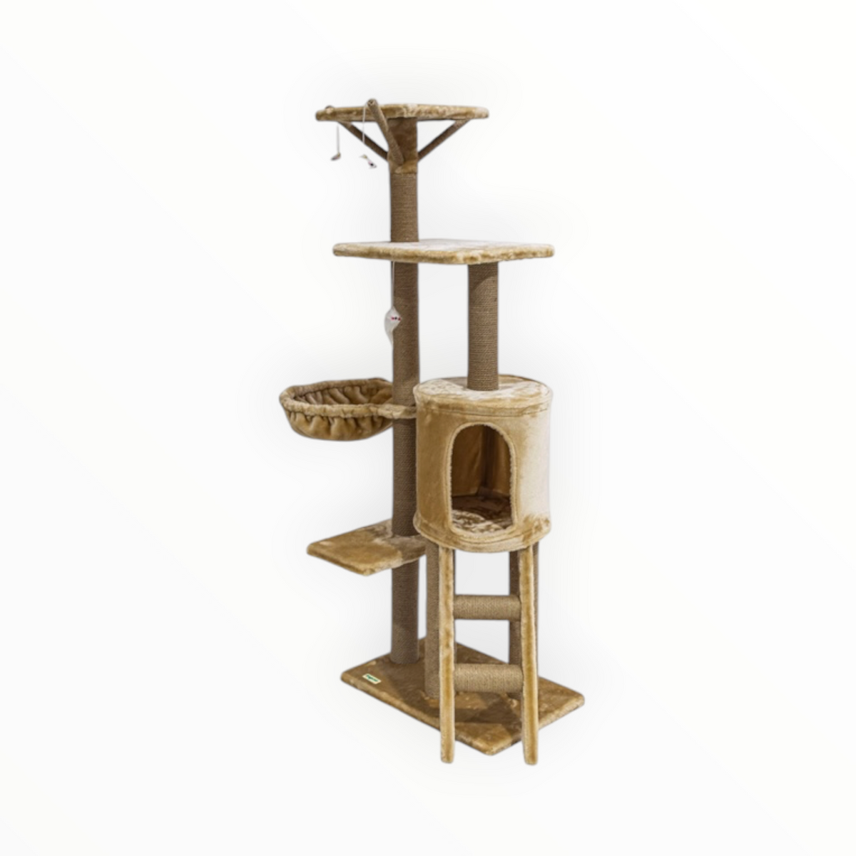 Rascador CurlCorner para gatos, detalle de la escalerilla y los postes de sisal