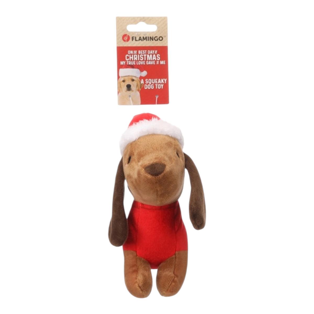 Peluche Tikko para perros, teckel con gorro de Papá Noel y jersey rojo