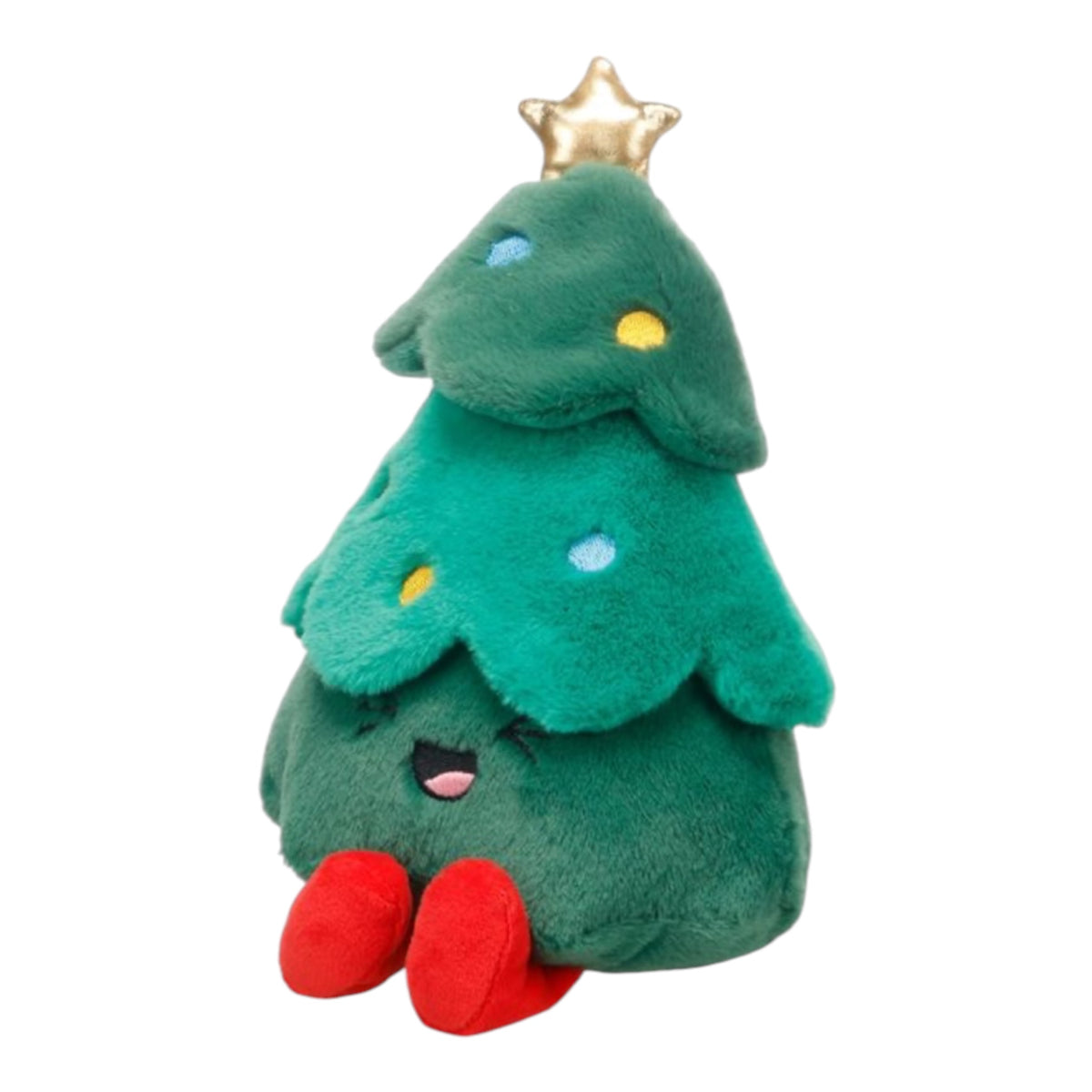 Peluche árbol de Navidad crujiente para perros, con estrella dorada y botas rojas