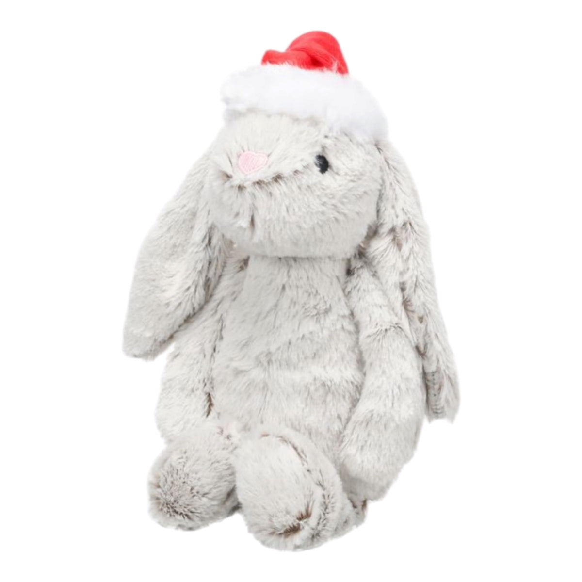 Peluche conejo navideño gris con gorro de Papá Noel y chirriador para perros
