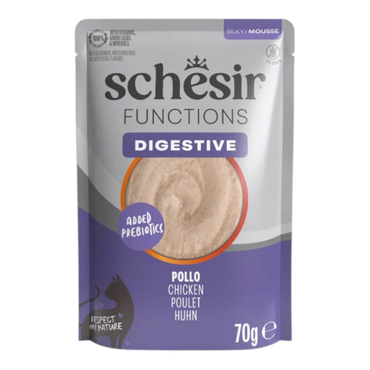 Schesir Functions Digestive mousse de pollo con daikon para gatos, sobre de 70 g