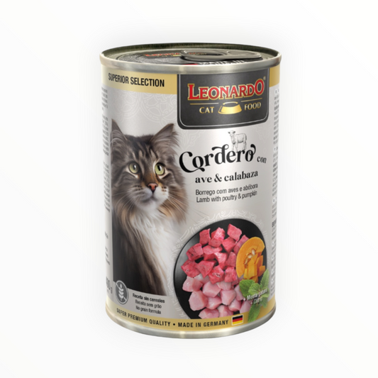 Leonardo Superior Selection Cordero con Ave y Calabaza — Lata de Comida Húmeda para Gatos 400 g