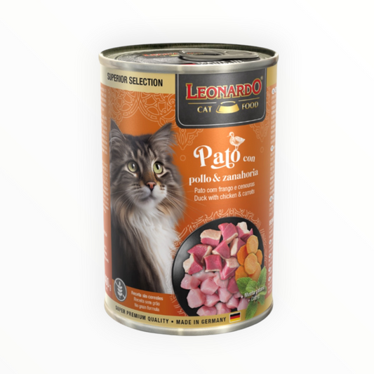 Leonardo Superior Selection Pato con Pollo y Zanahoria — Lata de Comida Húmeda para Gatos 400 g