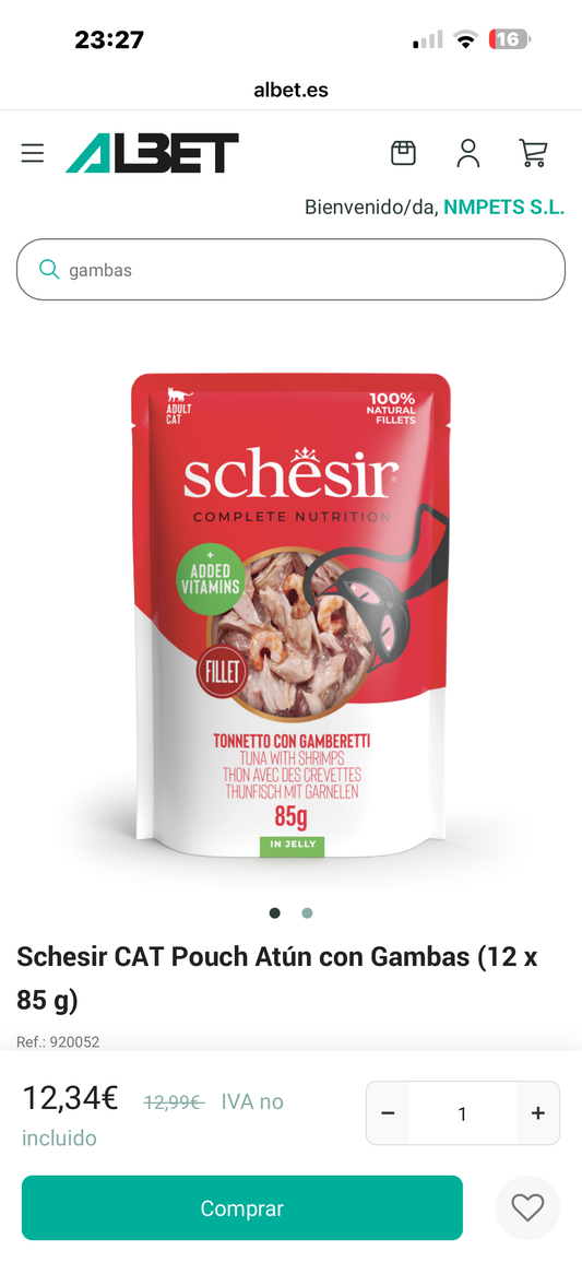 Schesir Complete Nutrition Atún con Gambas — Sobre en Gelatina para Gatos 85 g