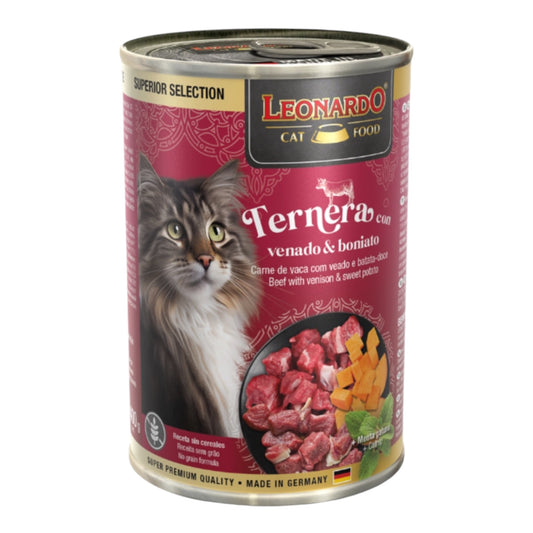 Leonardo Superior Selection Ternera con Venado y Boniato — Lata de Comida Húmeda para Gatos 400 g