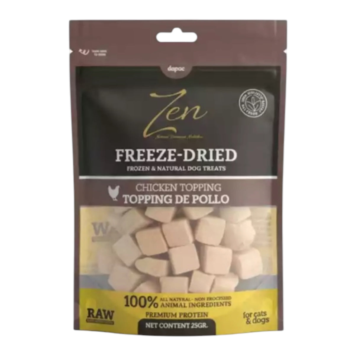 Zen Freeze Dried dados de pollo liofilizado para perros y gatos, bolsa de 25 g