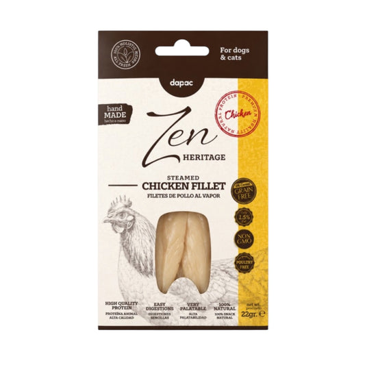 Zen Heritage filetes de pollo al vapor de 22 g, snack natural para perros y gatos