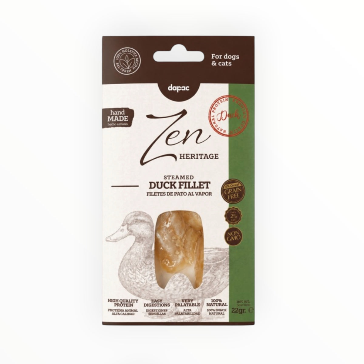 Zen Heritage filete de pato al vapor de 22 g, snack natural para perros y gatos