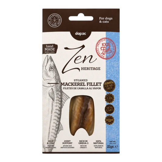 Zen Heritage filete de caballa al vapor de 22 g, snack natural para perros y gatos