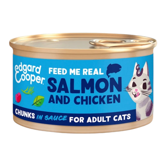 Edgard & Cooper Lata Trocitos de Salmón y Pollo en Salsa para Gatos Adultos — Sin Cereales