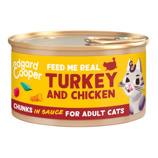 Edgard & Cooper Lata Trocitos de Pavo y Pollo en Salsa para Gatos Adultos — Sin Cereales