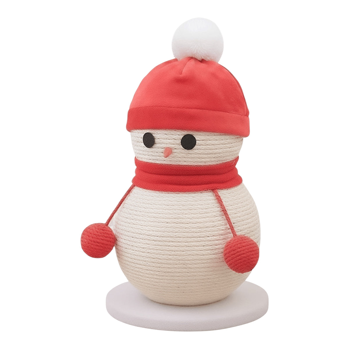 Rascador de sisal con forma de muñeco de nieve con gorro y bufanda rojos para gatos, de 23x23x40 cm
