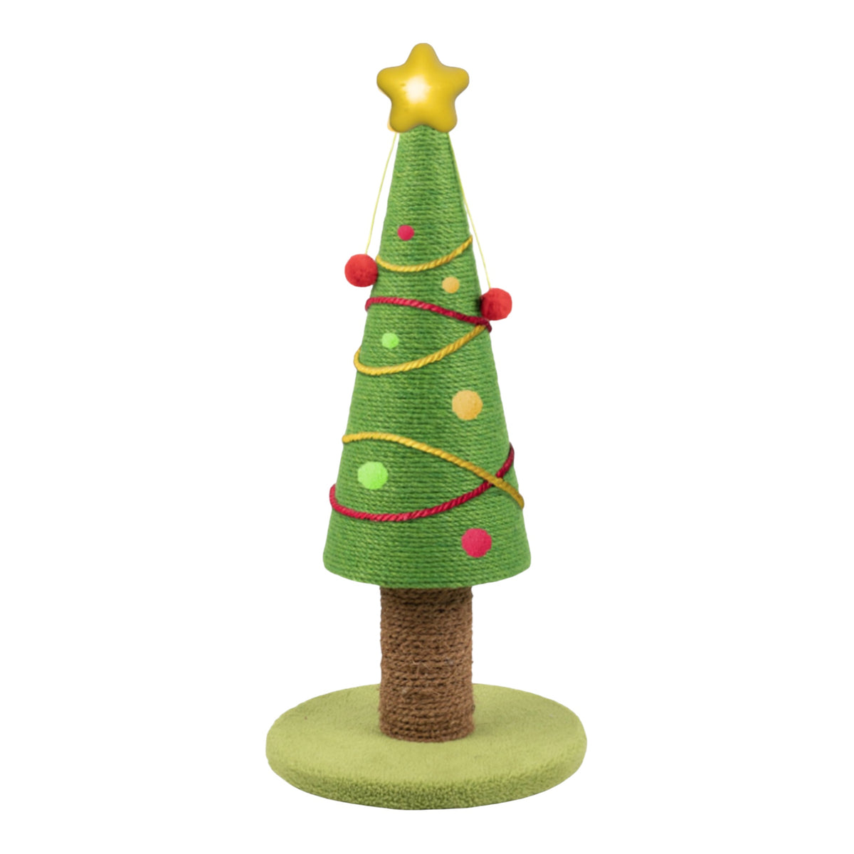 Rascador con forma de árbol de Navidad forrado en sisal para gatos, con estrella y pompones, de 58 cm